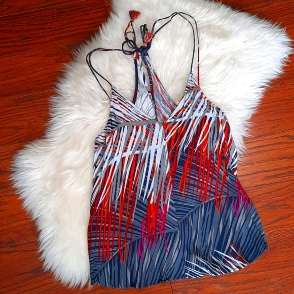 lovestitch Tops - Lovestitch Strappy Tassel back Tropical Tank